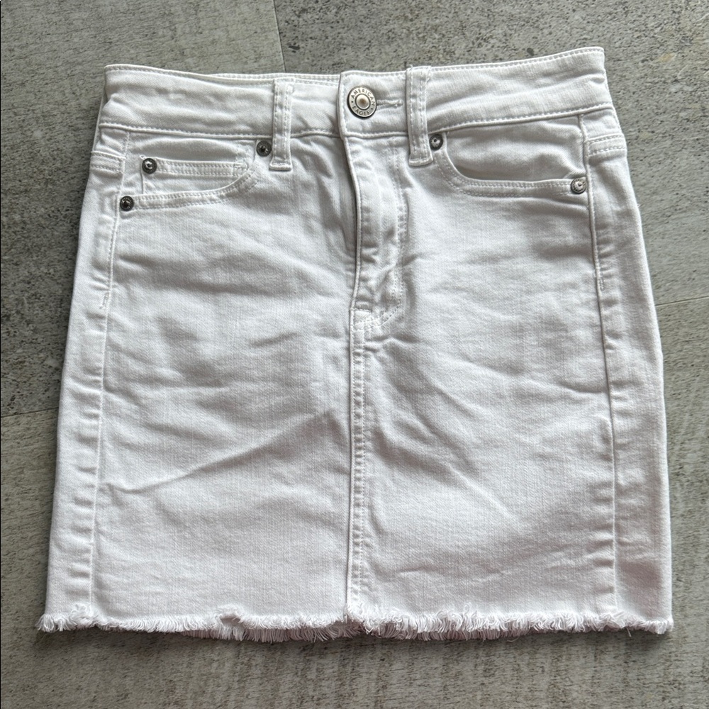 American Eagle High Rise White Denim Mini Skirt